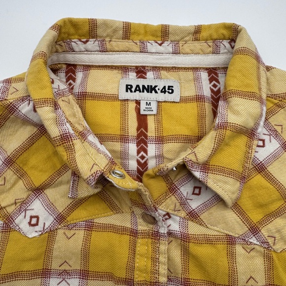 Rank 45 Tops - Rank 45 Women's Yellow and Red  Plaid Button Down, Pearl Button Shirt, Size Med